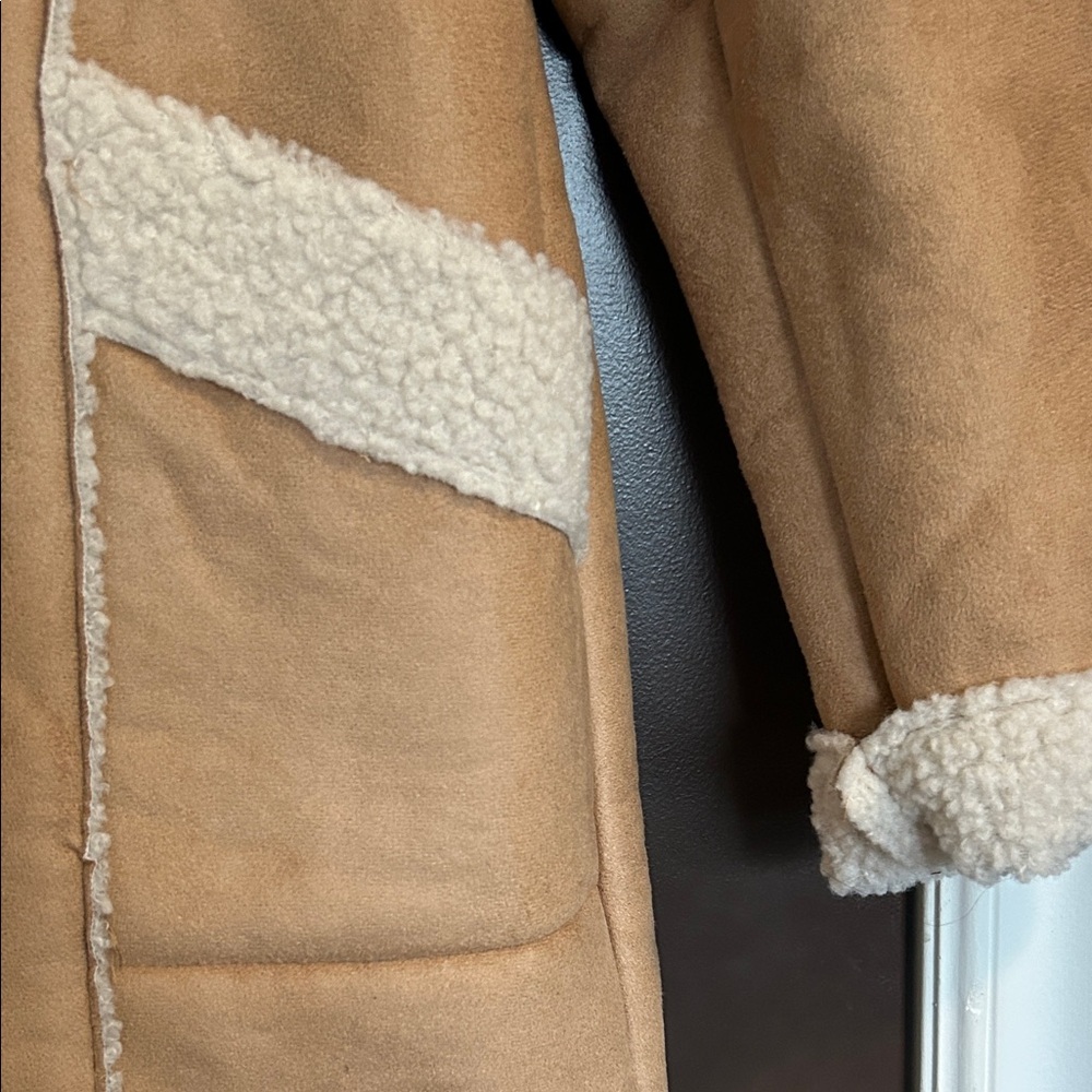 Women’s Tan Faux Suede Sherpa Teddy Jacket Shearling Lined Button Front Size M - Picture 4 of 8